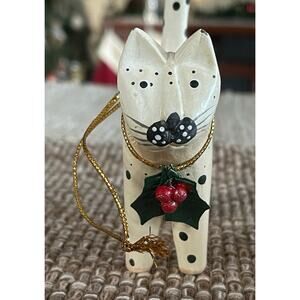 Wood cat handpainted Christmas ornament